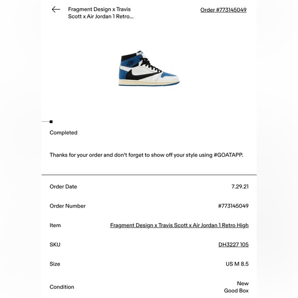 Fragment Design x Travis Scott × Air Jordan 1 Retro High US M size 8.5 (US W 10) - Picture 12 of 12